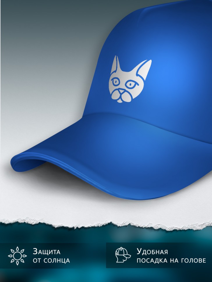 Бейсболка хлопок синяя женская летняя с принтом Кошечка Бейсболка хлопок синяя женская летняя с принтом Кошечка