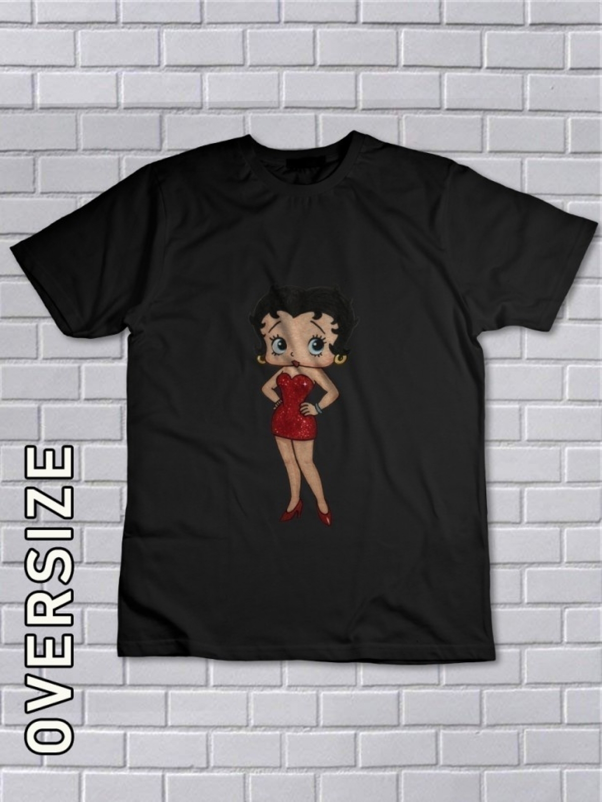 Футболка женская оверсайз с принтом черная