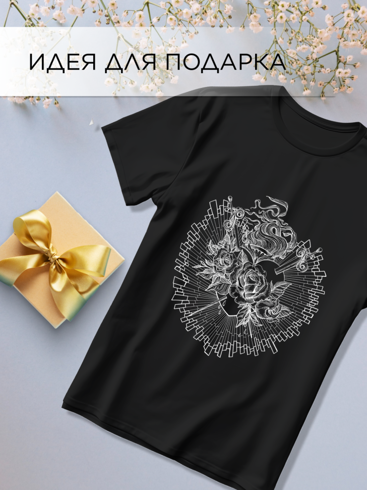 Футболка оверсайз универсальная с принтом Розы и Мечи