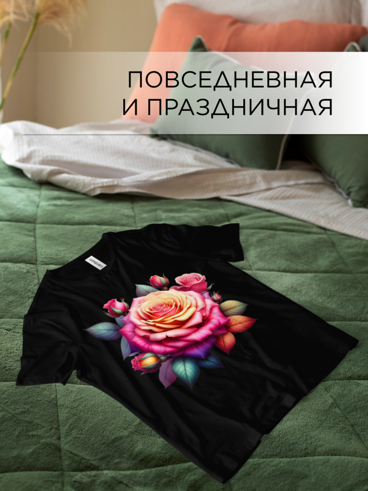 Футболка оверсайз с принтом Роза радуга