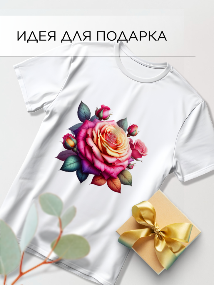 Футболка оверсайз с принтом Роза радуга