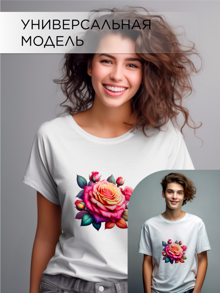 Футболка оверсайз с принтом Роза радуга