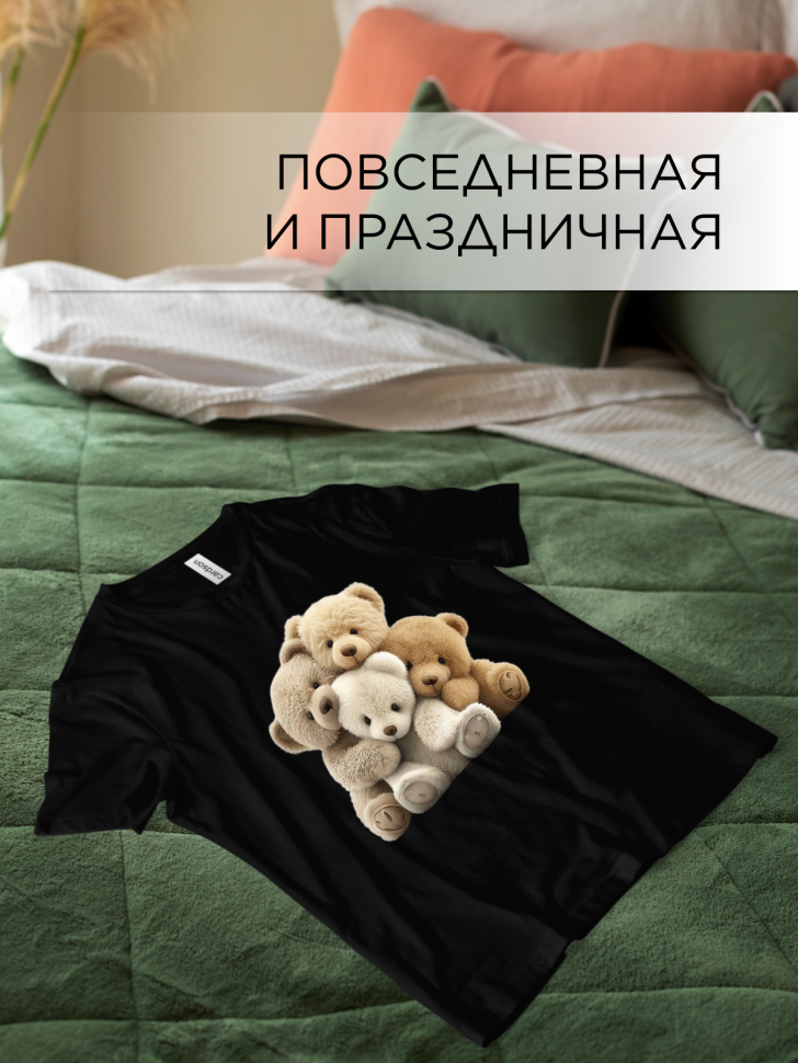 Футболка оверсайз с принтом Мишки черная