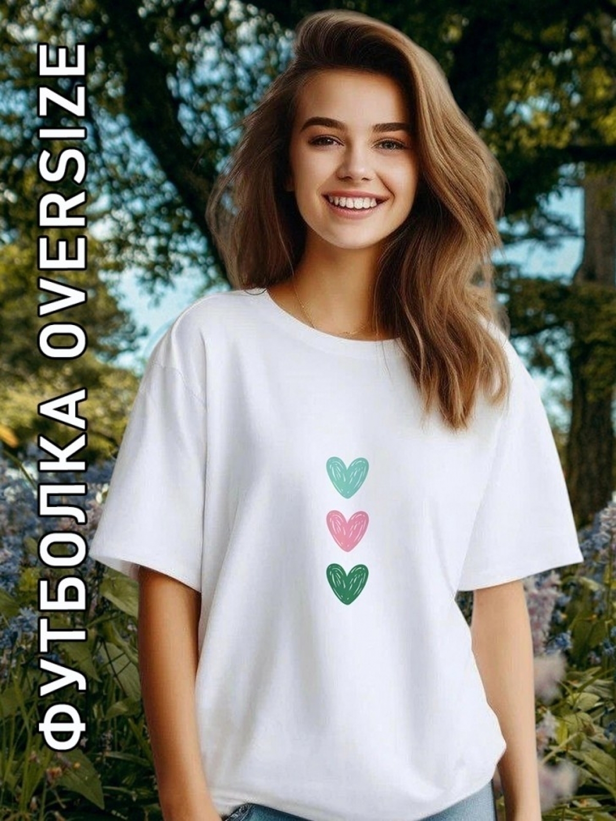 Футболка женская с принтом белая три сердца
