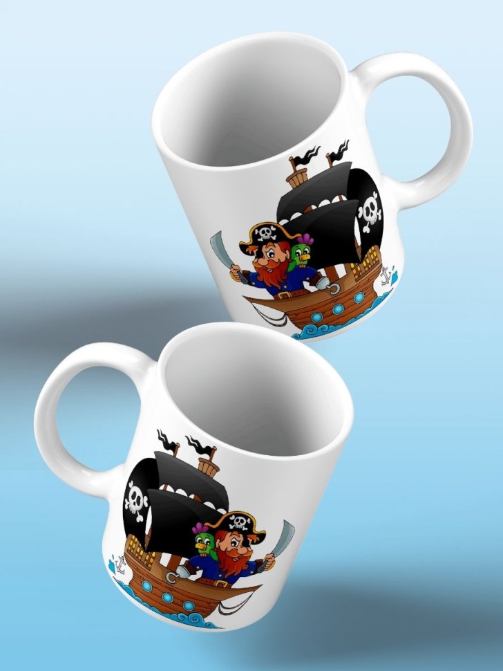 Кружка Веселый Пират Чашка с принтом корабль для чая кофе