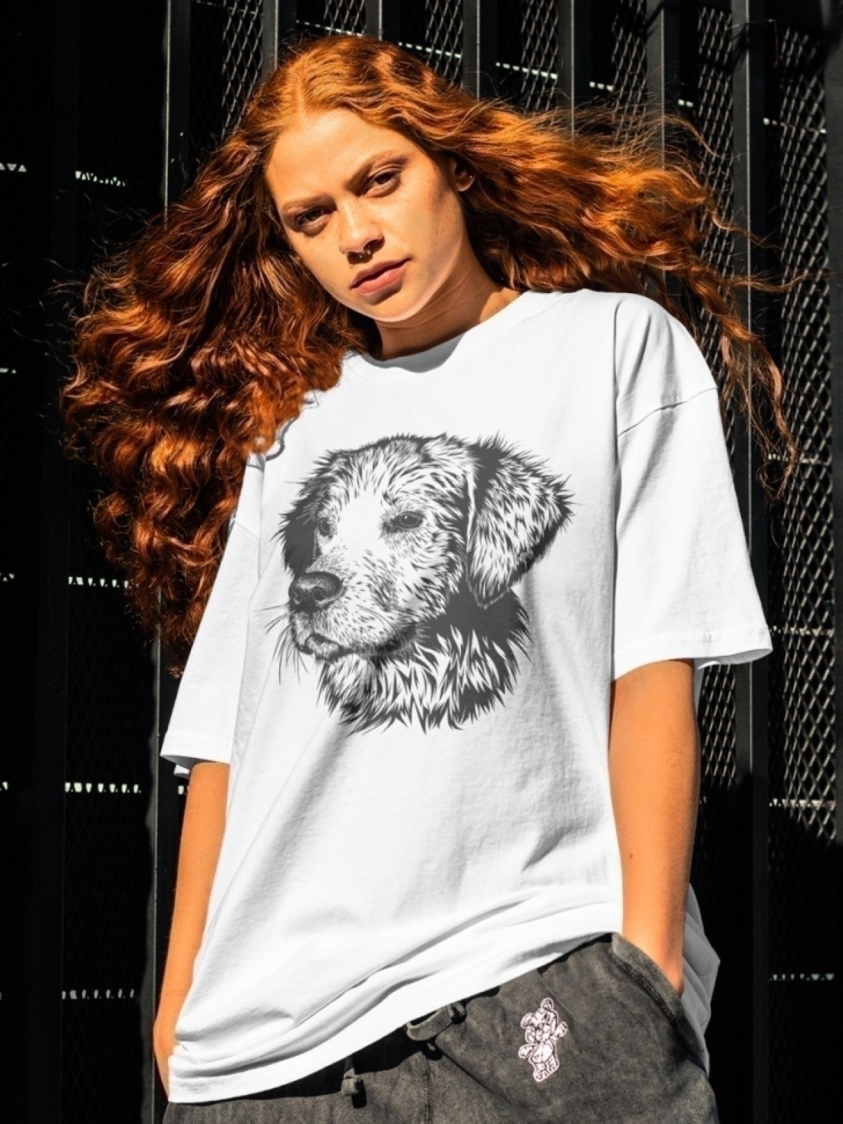 Футболка оверсайз с принтом красивая собака Футболка оверсайз с принтом красивая собака