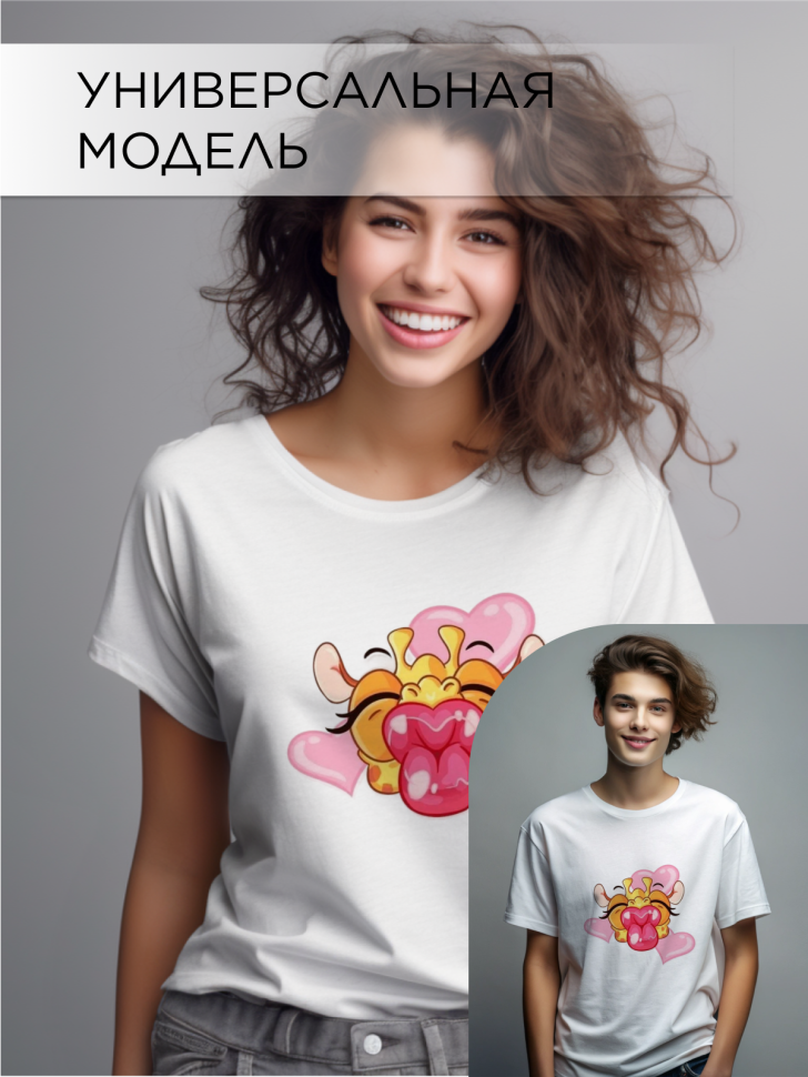 Футболка оверсайз с принтом Жираф сердечки белая