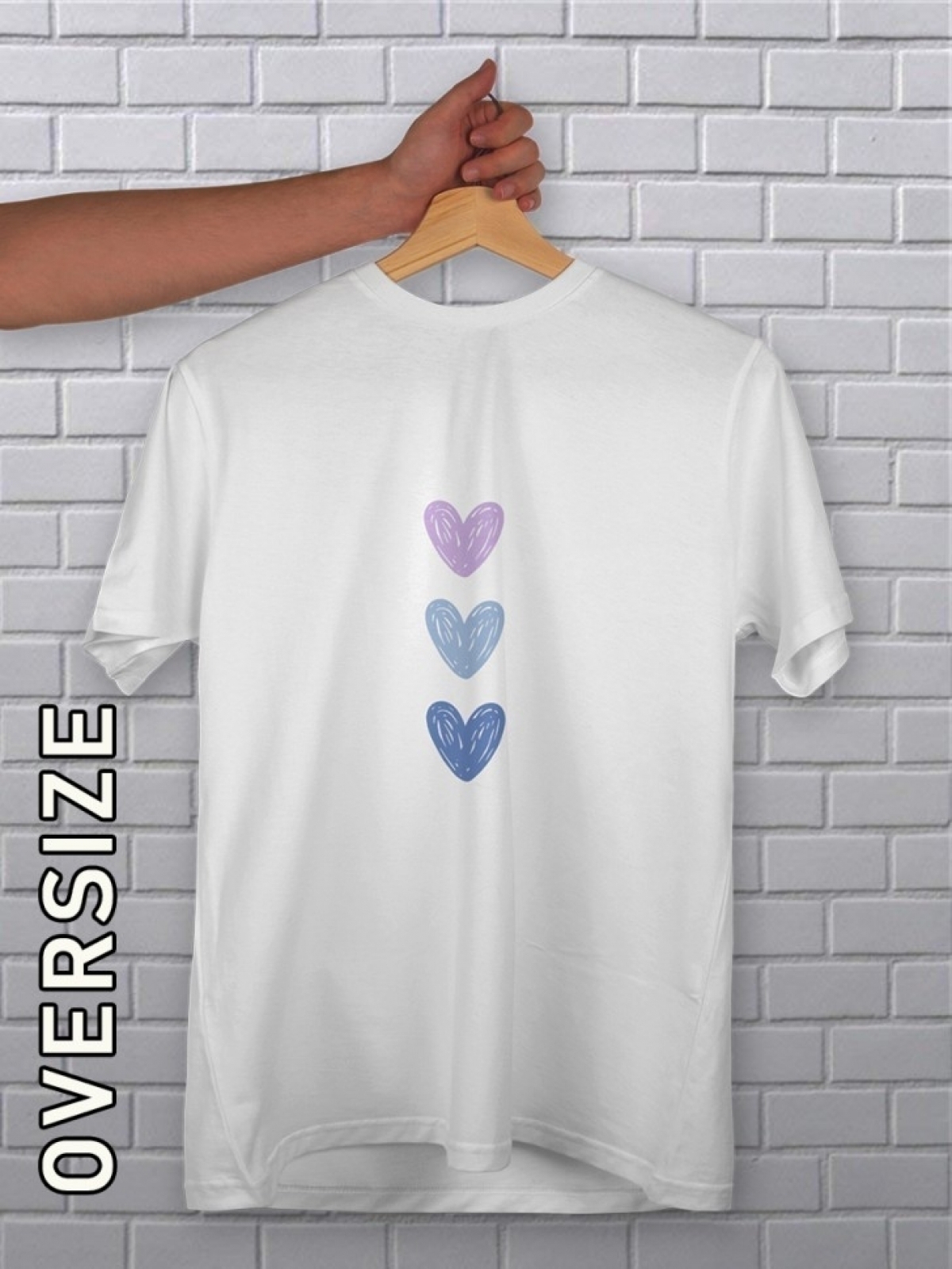 Оверсайз футболка женская белая три сердца