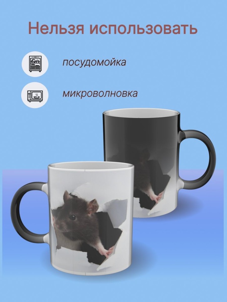 Кружка хамелеон керамическая в подарок, с принтом Крыска