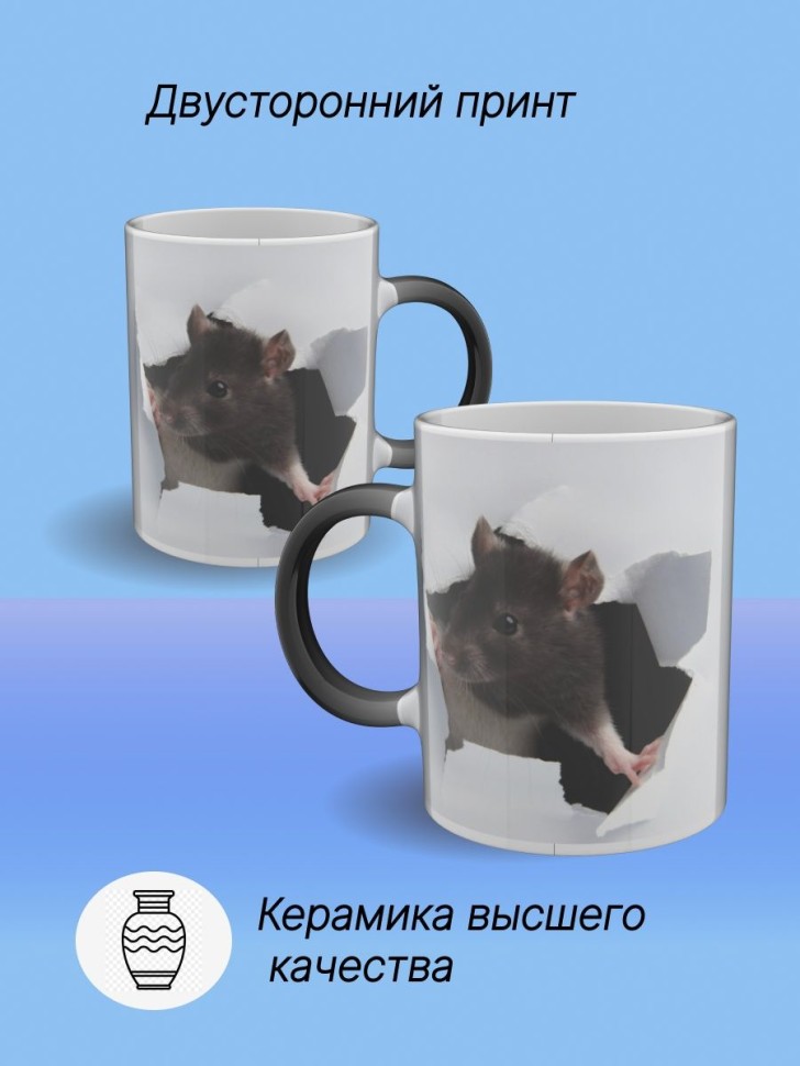 Кружка хамелеон керамическая в подарок, с принтом Крыска