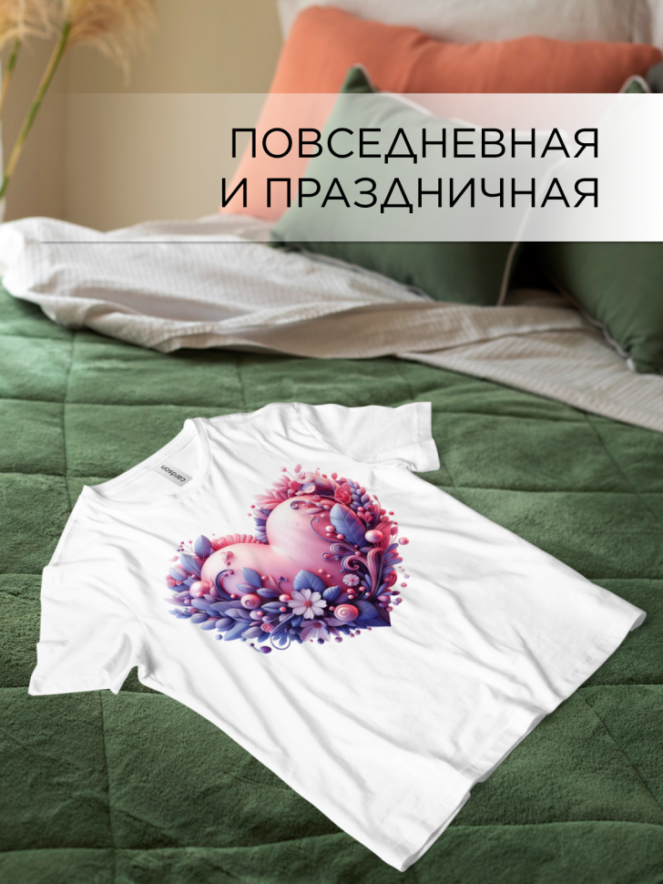 Футболка оверсайз с принтом Сердце цветы