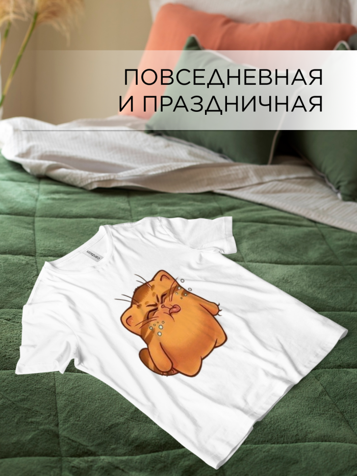 Футболка оверсайз с принтом Кот обормот белая