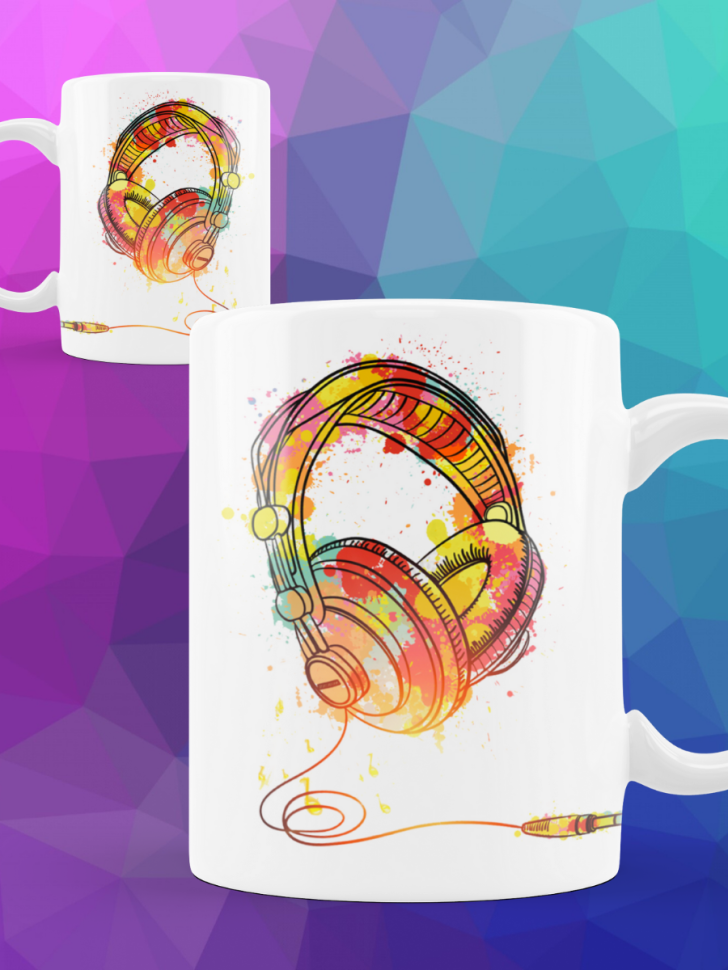 Кружка Наушники звук аудио ноты Чашка для чая кофе