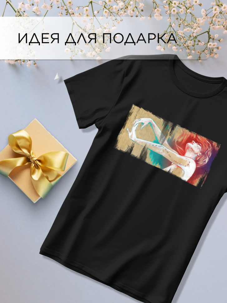 Футболка оверсайз универсальная с принтом Девушка и тату Футболка оверсайз универсальная с принтом Девушка и тату