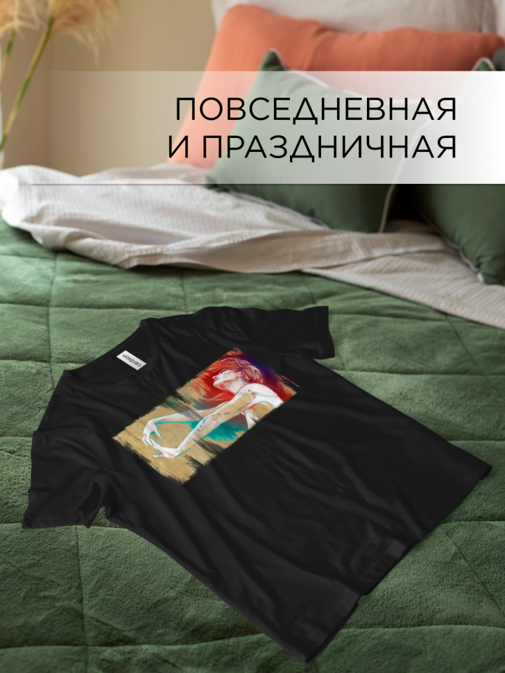 Футболка оверсайз универсальная с принтом Девушка и тату Футболка оверсайз универсальная с принтом Девушка и тату