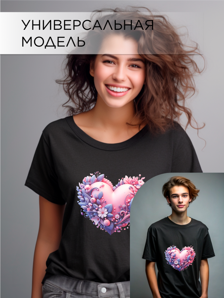 Футболка оверсайз с принтом Сердце цветы