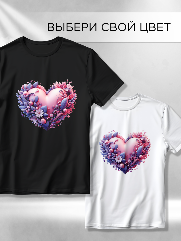 Футболка оверсайз с принтом Сердце цветы