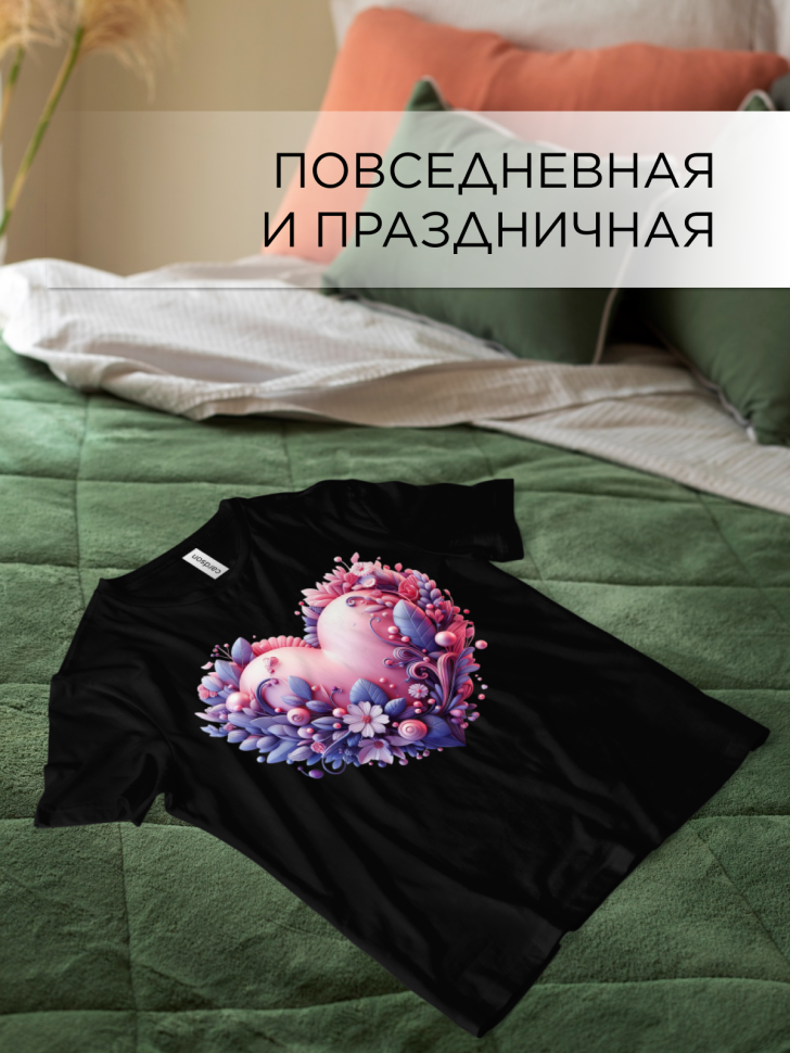 Футболка оверсайз с принтом Сердце цветы