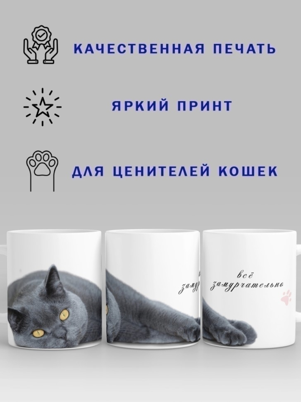 Кружка керамическая большая белая с принтом британская кошка