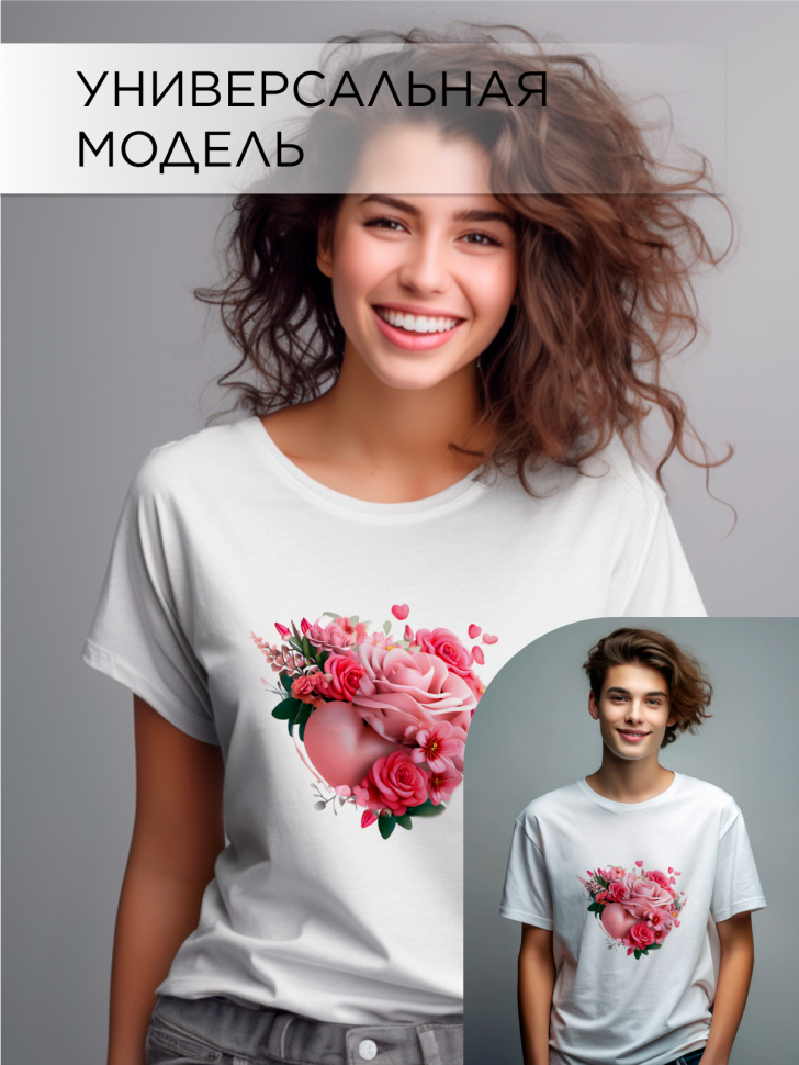 Футболка оверсайз с принтом Сердце розы