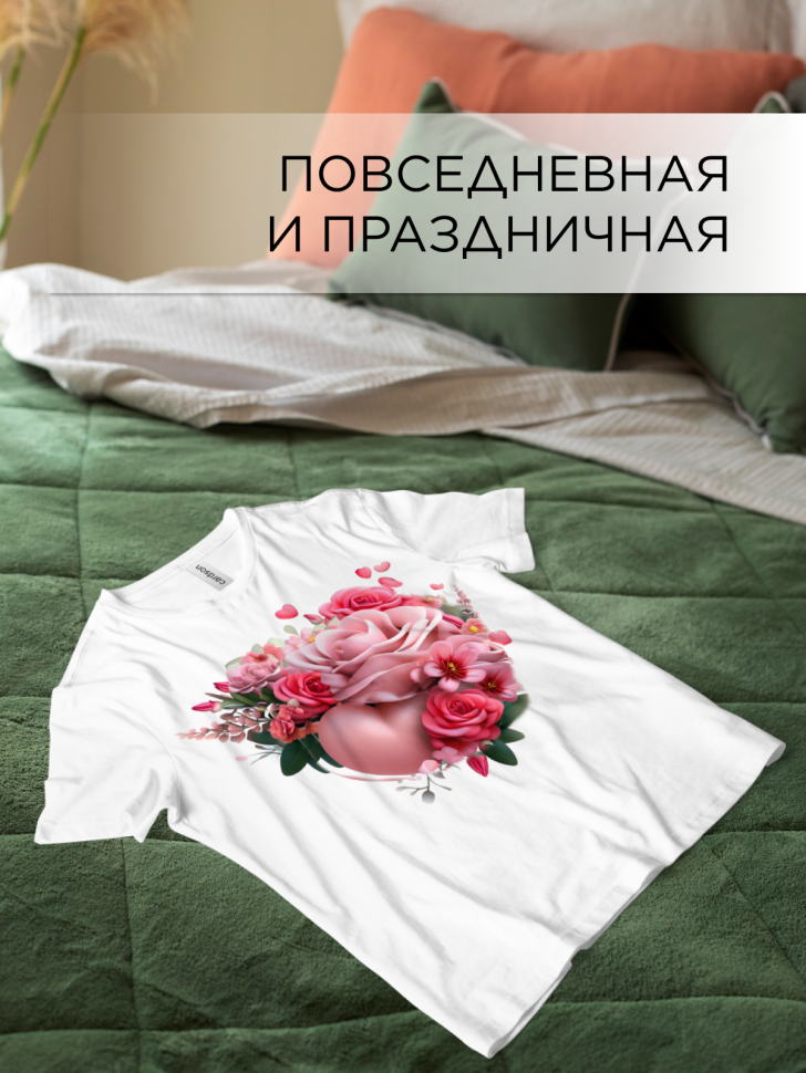 Футболка оверсайз с принтом Сердце розы