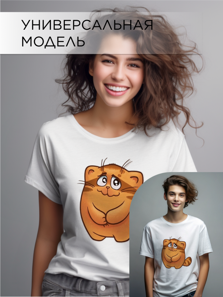 Футболка оверсайз с принтом Кот обормот 2 белая