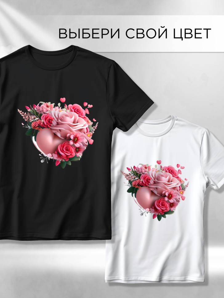 Футболка оверсайз с принтом Сердце розы