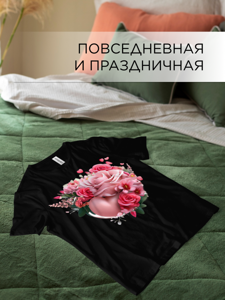 Футболка оверсайз с принтом Сердце розы