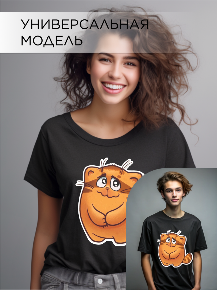 Футболка оверсайз с принтом Кот обормот 2 черная Футболка оверсайз с принтом Кот обормот 2 черная