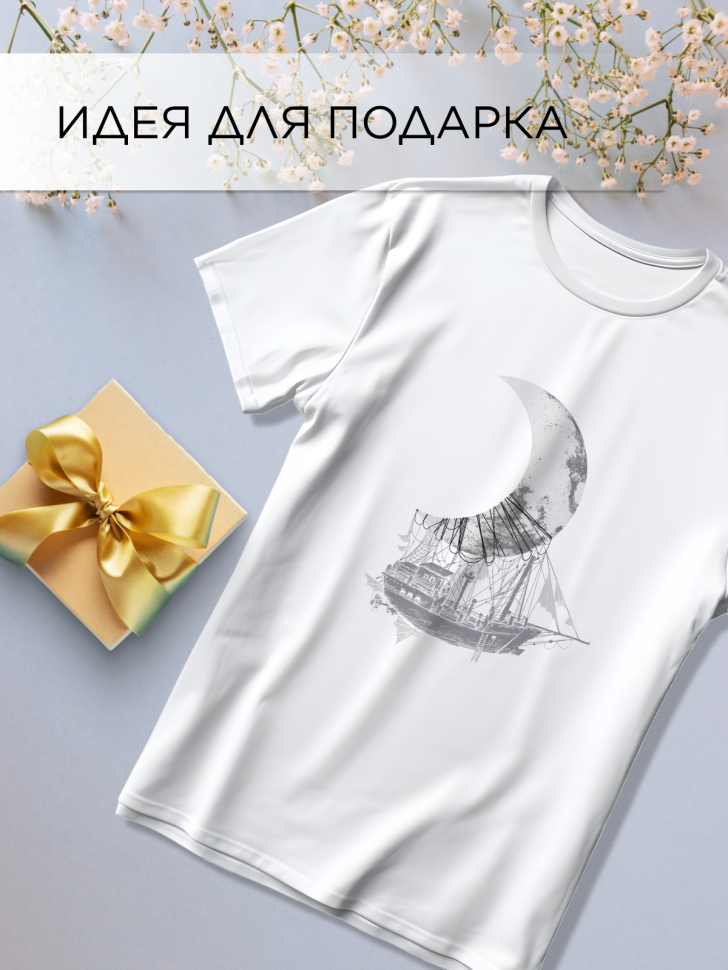 Футболка оверсайз универсальная с принтом Лодка Луна