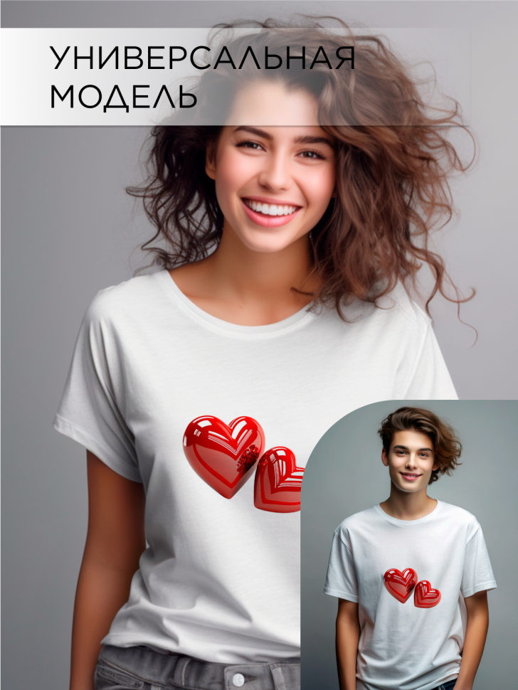 Футболка оверсайз с принтом Два сердца Футболка оверсайз с принтом Два сердца