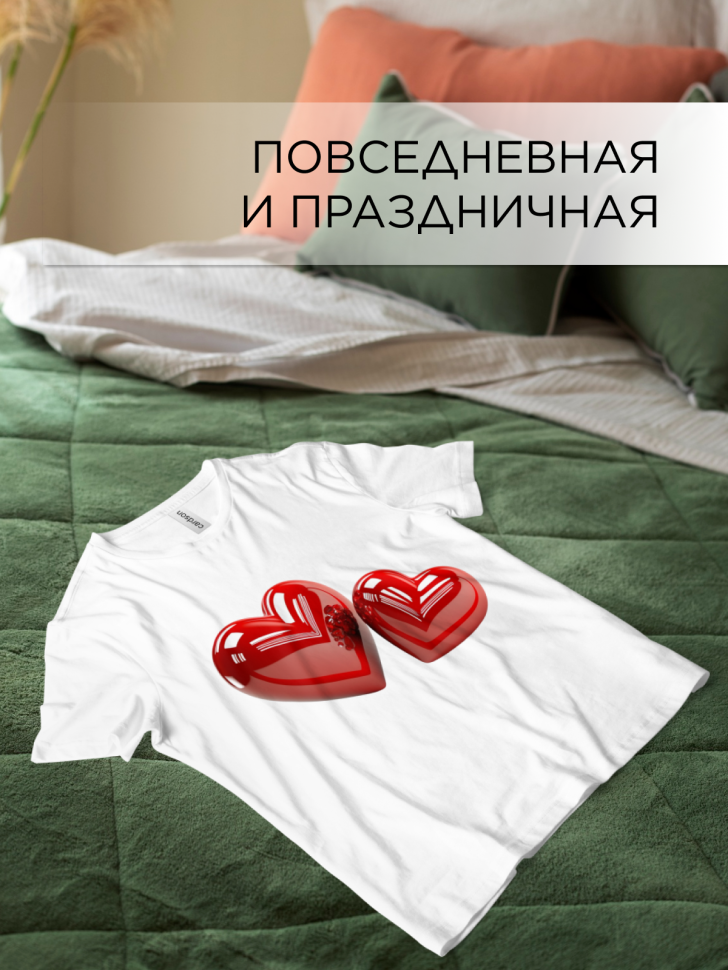 Футболка оверсайз с принтом Два сердца Футболка оверсайз с принтом Два сердца