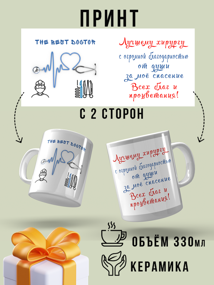 Кружка в подарок с рисунком для чая и кофе доктор хирург