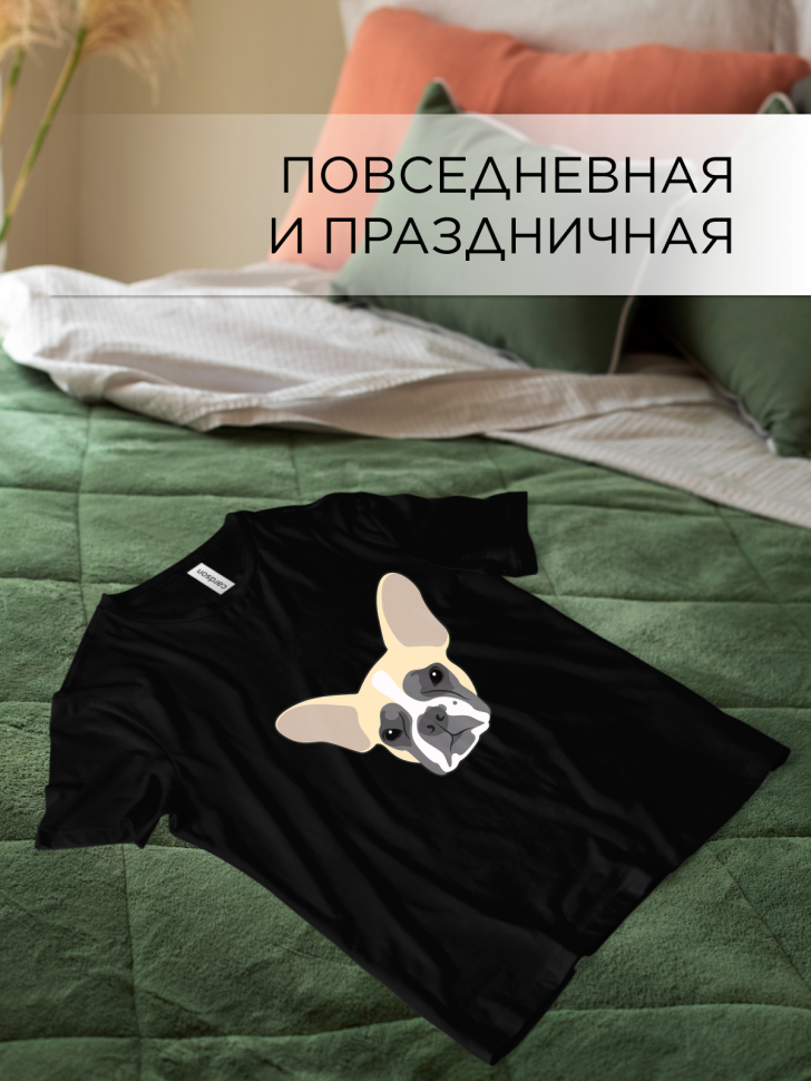 Футболка оверсайз с принтом Бульдожка черная Футболка оверсайз с принтом Бульдожка черная