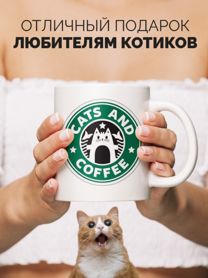 Кружка керамическая с принтом STARBUCKS Cats and coffee