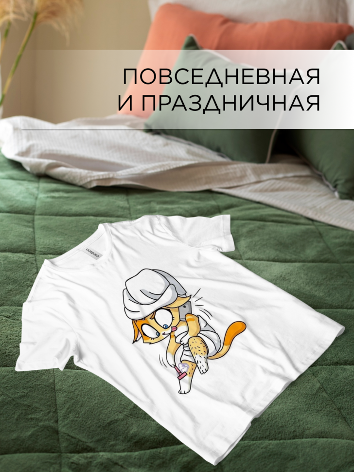 Футболка оверсайз с принтом Киска белая