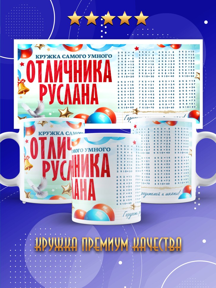Кружка именная для школьника Руслана