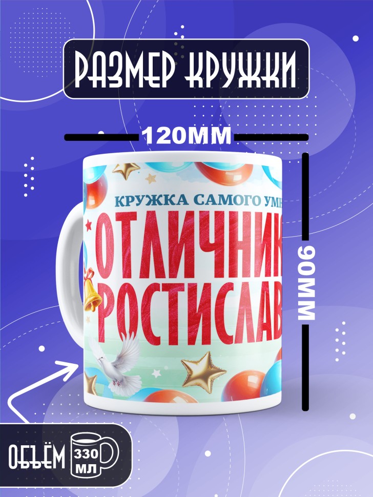 Кружка именная для школьника Ростислава