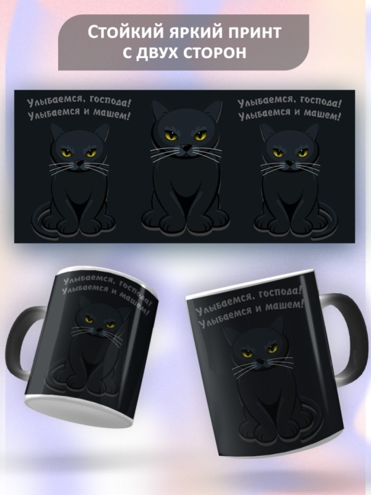 Кружка хамелеон керамическая для чая кофе с котом в подарок