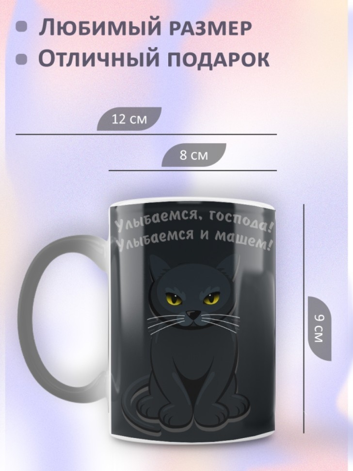 Кружка хамелеон керамическая для чая кофе с котом в подарок