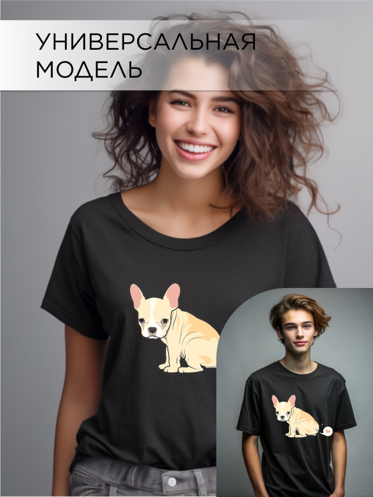 Футболка оверсайз с принтом Бульдожка сердечко черная