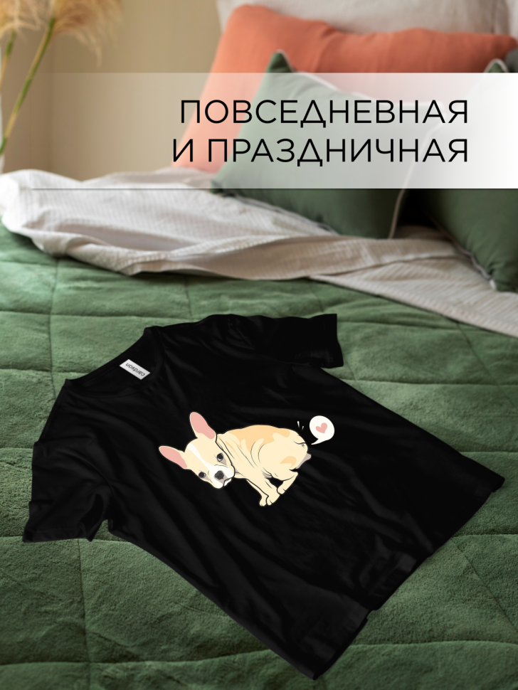 Футболка оверсайз с принтом Бульдожка сердечко черная