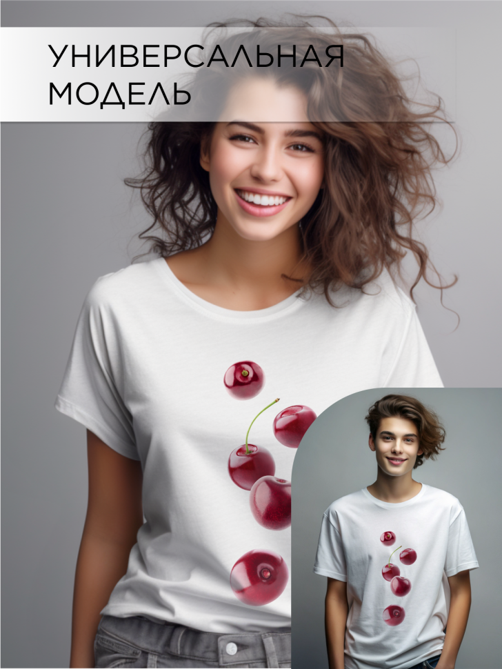 Футболка оверсайз с принтом Черешня белая
