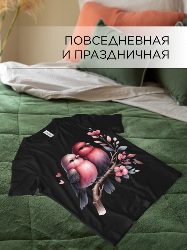 Футболка оверсайз с принтом Пара птичек