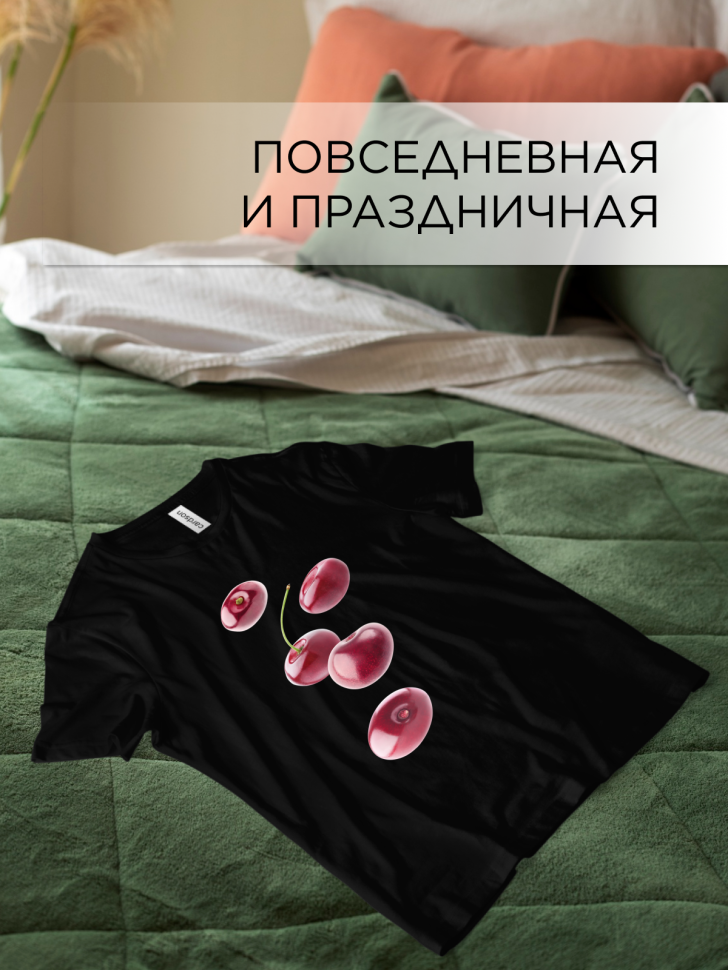 Футболка оверсайз с принтом Черешня черная